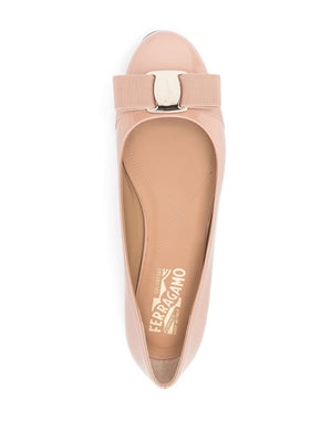 FERRAGAMO Blush Pink Patent Leather Ballerina Flats for Women