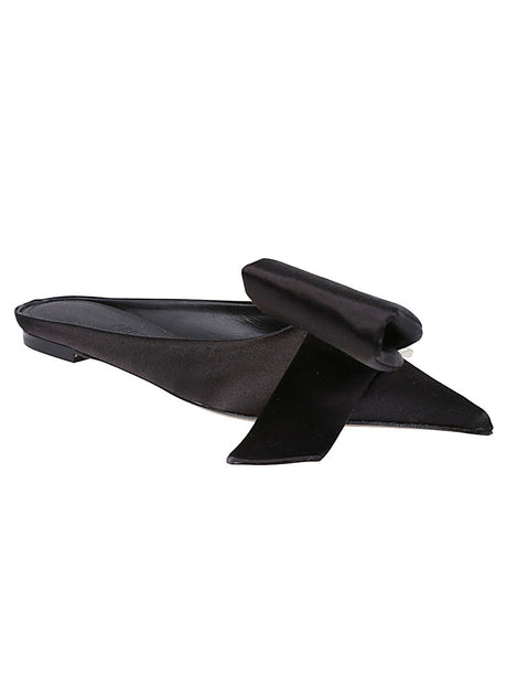 FERRAGAMO Sophisticated Black Leather Slippers with Half Bow - FW23