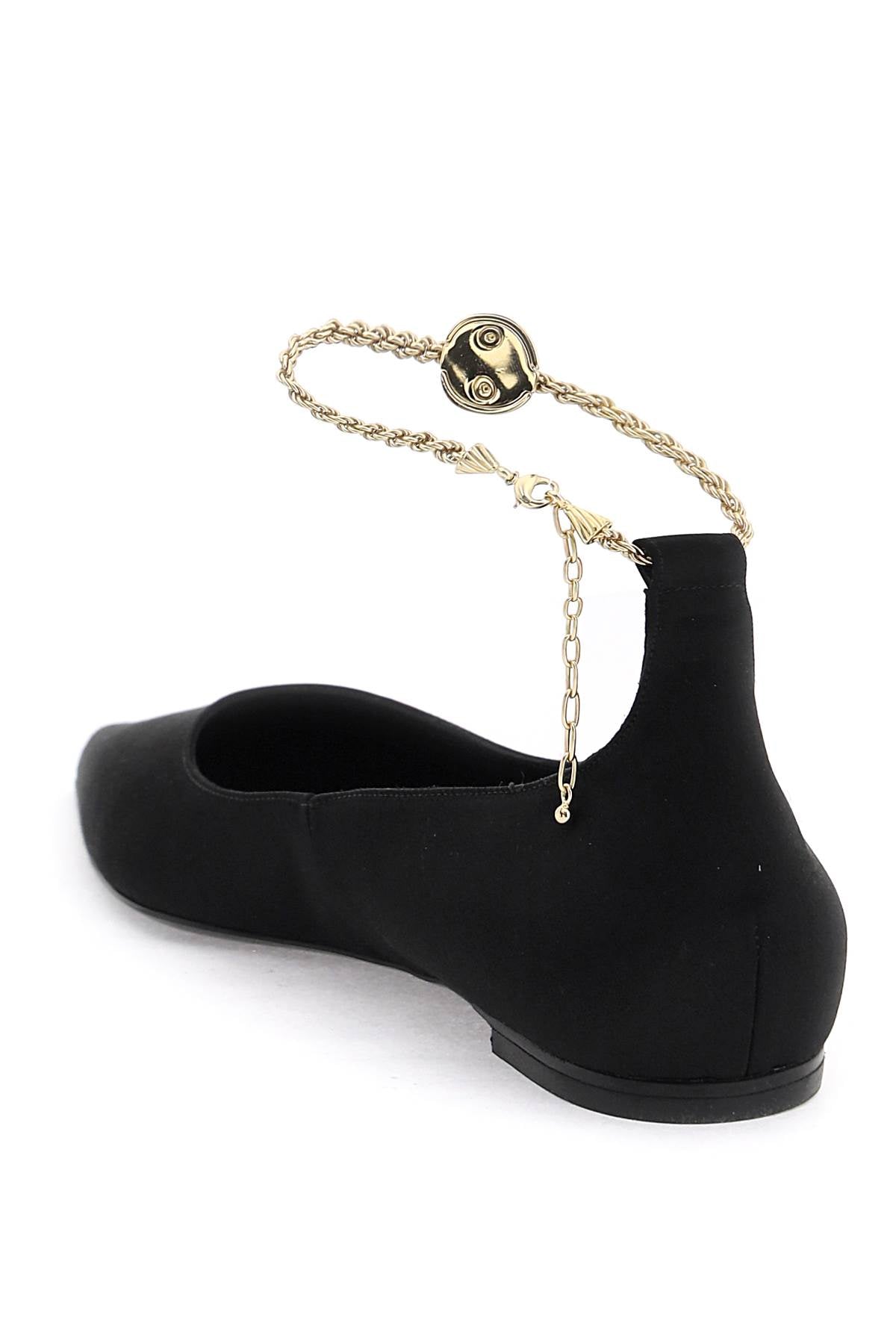 女士金色鏈子配飾絲綢質黑色芭蕾舞平底鞋 - 2024年春夏系列
