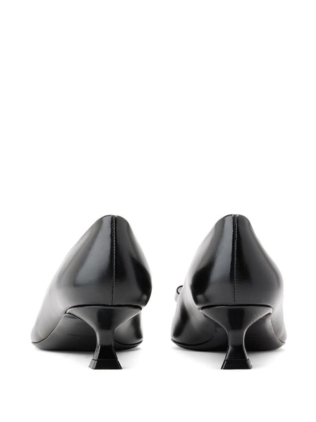 FERRAGAMO Black Leather Signature Vara Bow Detail Kitten Heel Pumps