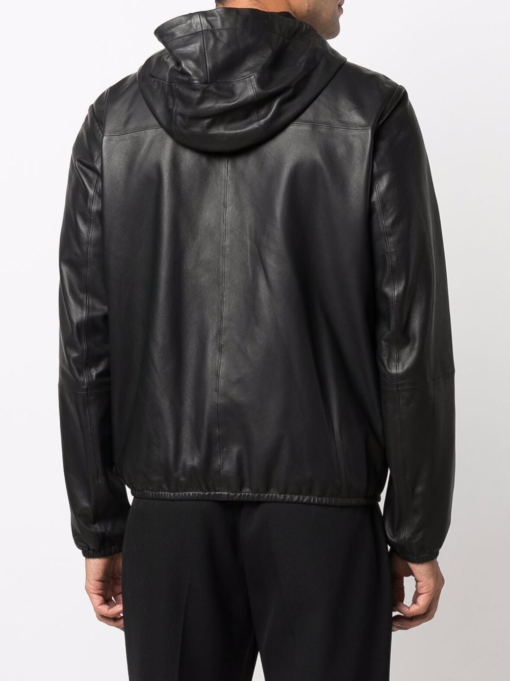 EMPORIO ARMANI Luxury Black Leather Hooded Jacket