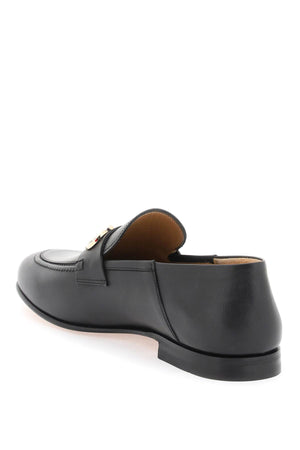 FERRAGAMO Men's Black Gancini Hook Loafers in Smooth Leather