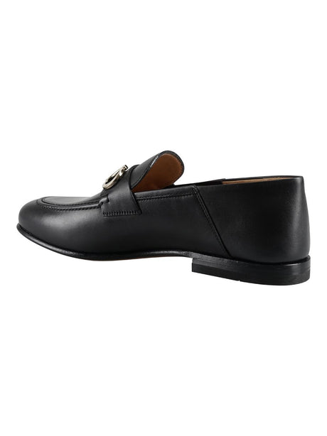 FERRAGAMO Men's Black Gancini Hook Leather Loafers for SS23