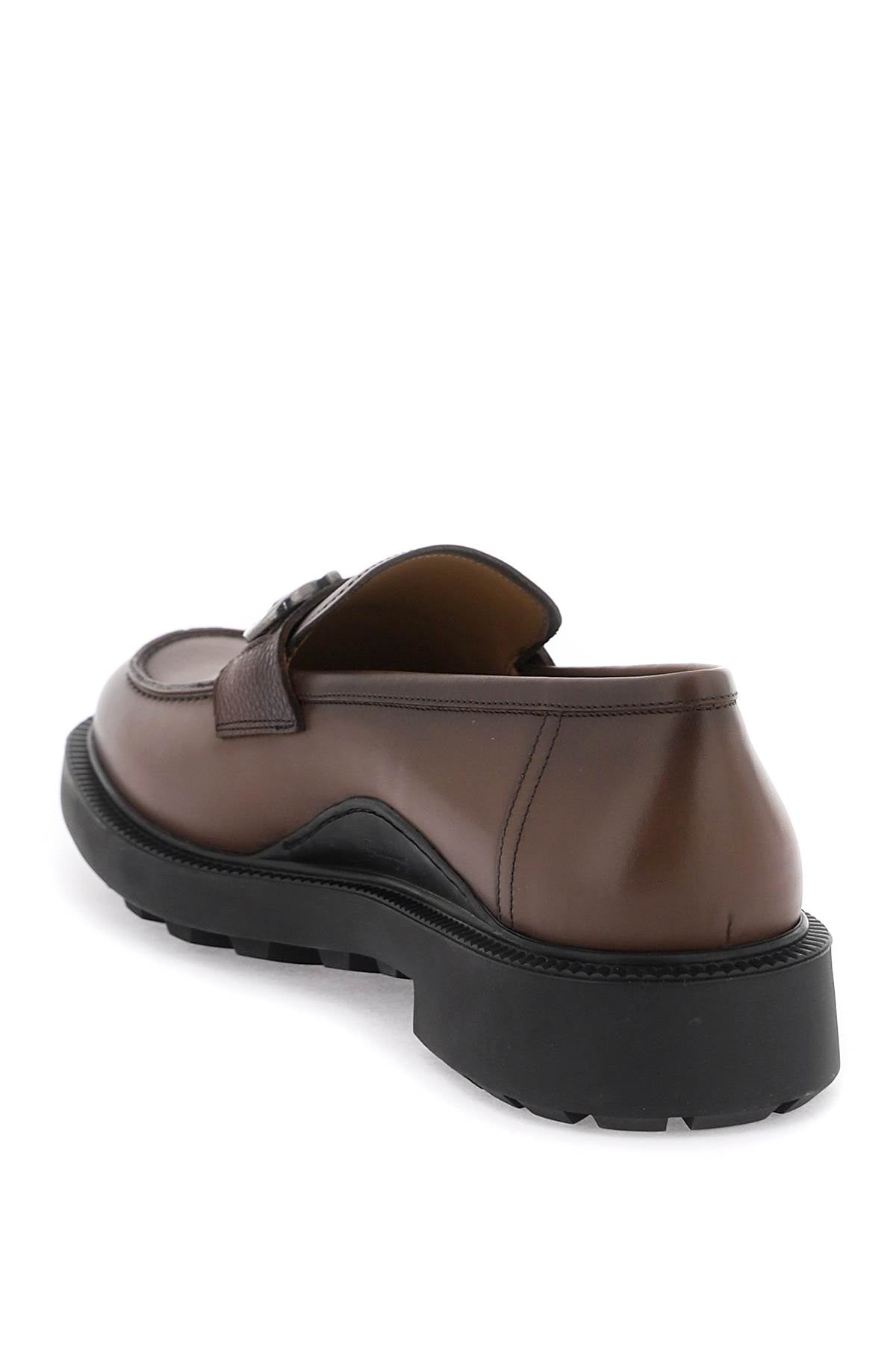 FERRAGAMO Stylish Gancini Hook Brown Loafers for Men
