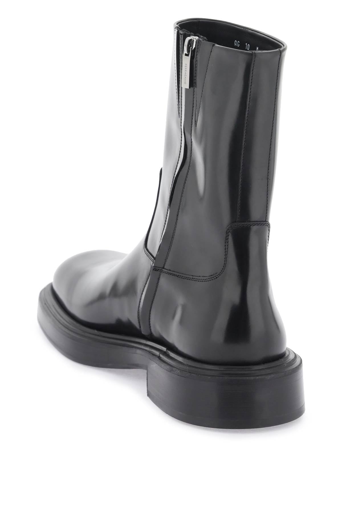 FERRAGAMO Men's Black Leather Ankle Boots with Side Zipper Closure