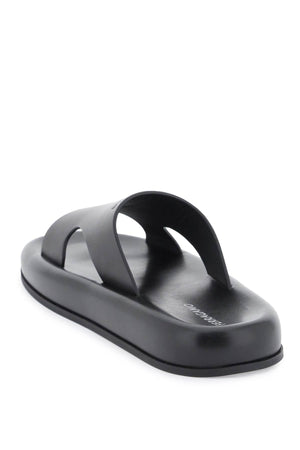 FERRAGAMO Men's Black Slide Sandals with Cut-Out Details