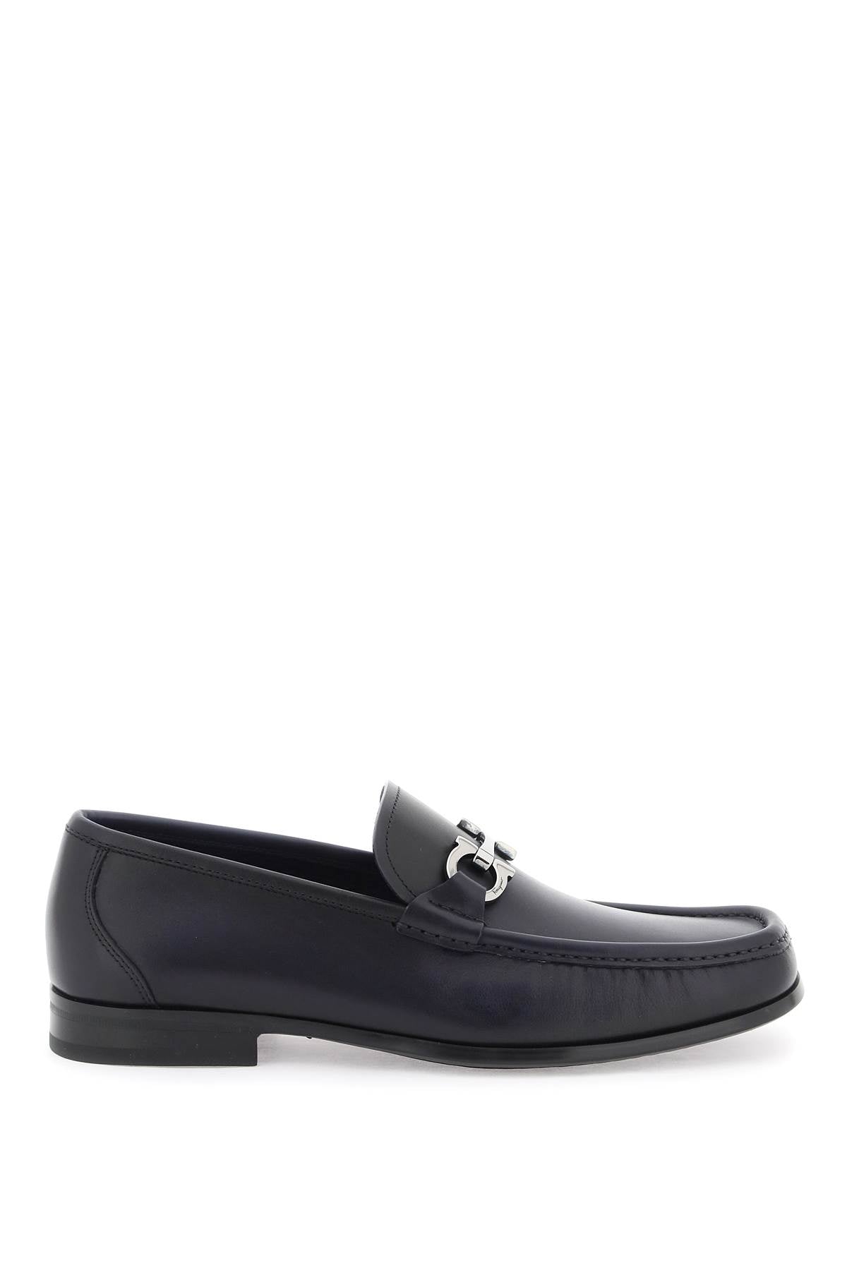 FERRAGAMO Sophisticated Black Leather Loafers for Men with Iconic Gancini Hook