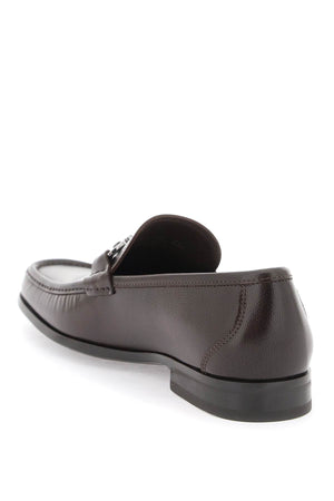 FERRAGAMO Embossed Leather Loafers with Gancini Hook Embellishments
