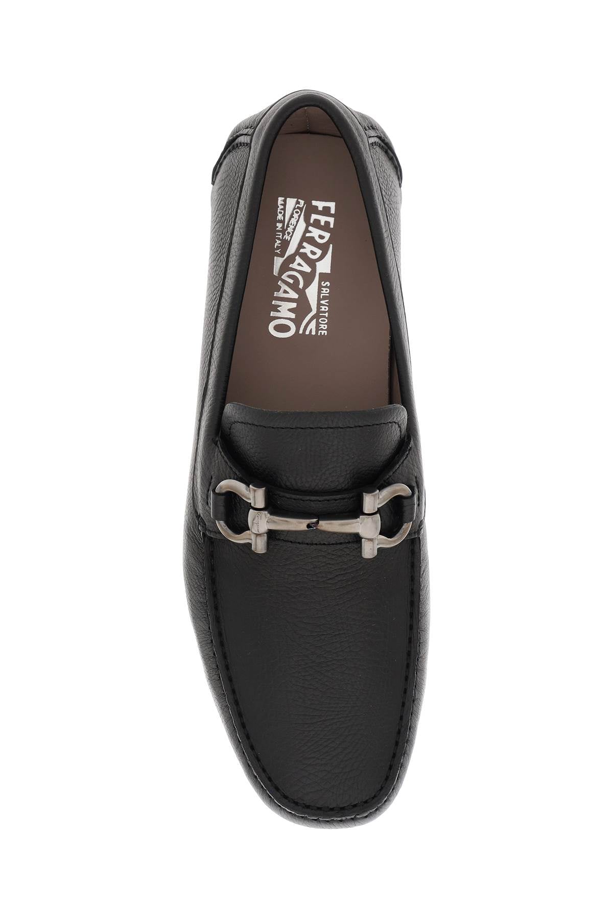 FERRAGAMO Grained Leather Moccasins with Gancini Hook Detail