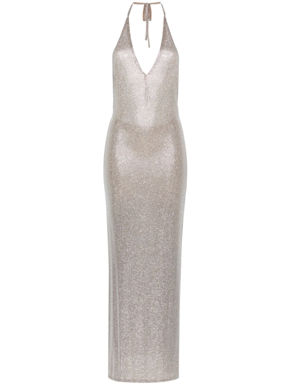 GIUSEPPE DI MORABITO Silver Mesh Halter Dress for Women - Elegant & Timeless Style