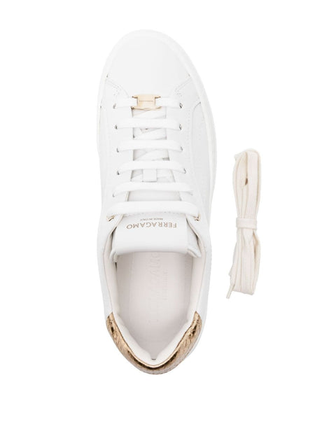 FERRAGAMO White Leather Platform Sneakers for Women