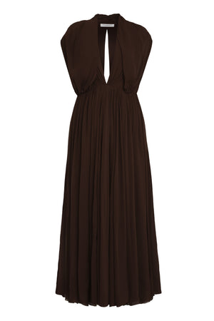 PHILOSOPHY DI LORENZO SERAFINI Elegant Brown Crepe Dress with Wide Neckline for Women - SS24