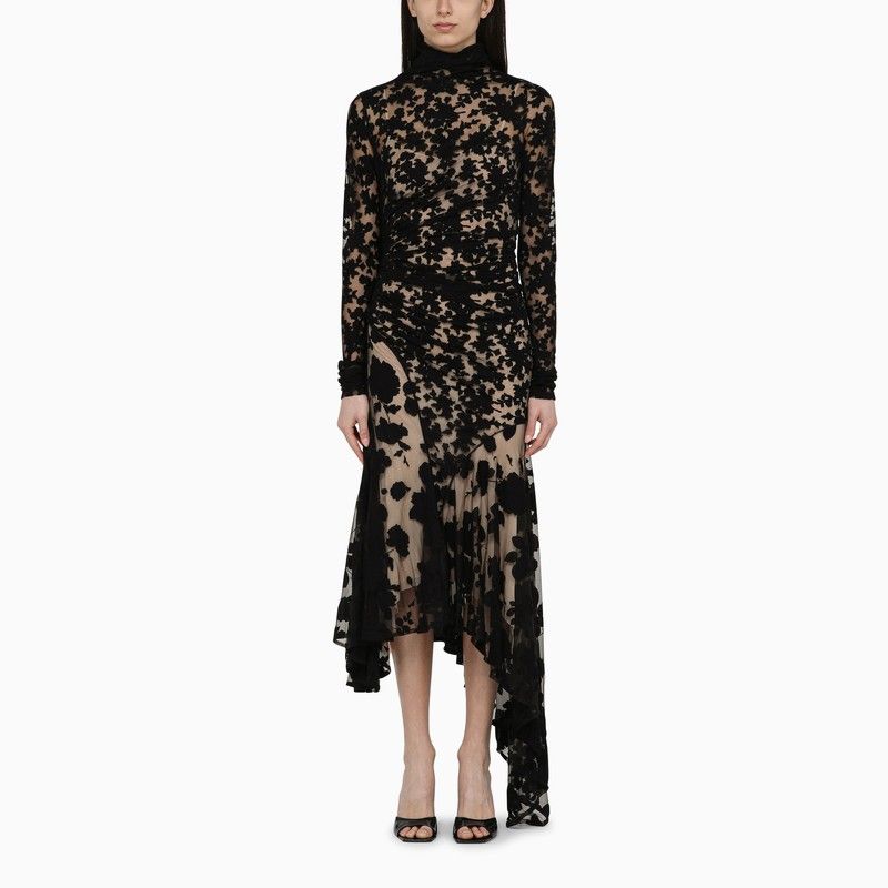 PHILOSOPHY DI LORENZO SERAFINI Black Asymmetrical Viscose Dress with High Collar for Women