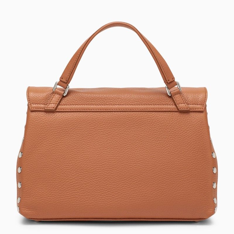 ZANELLATO Brown Leather Handbag with Striped Fabric Strap and Double Swivel Closure