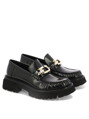 FERRAGAMO Women's Black Slip-On Loafers with Chunky Rubber Sole for FW23