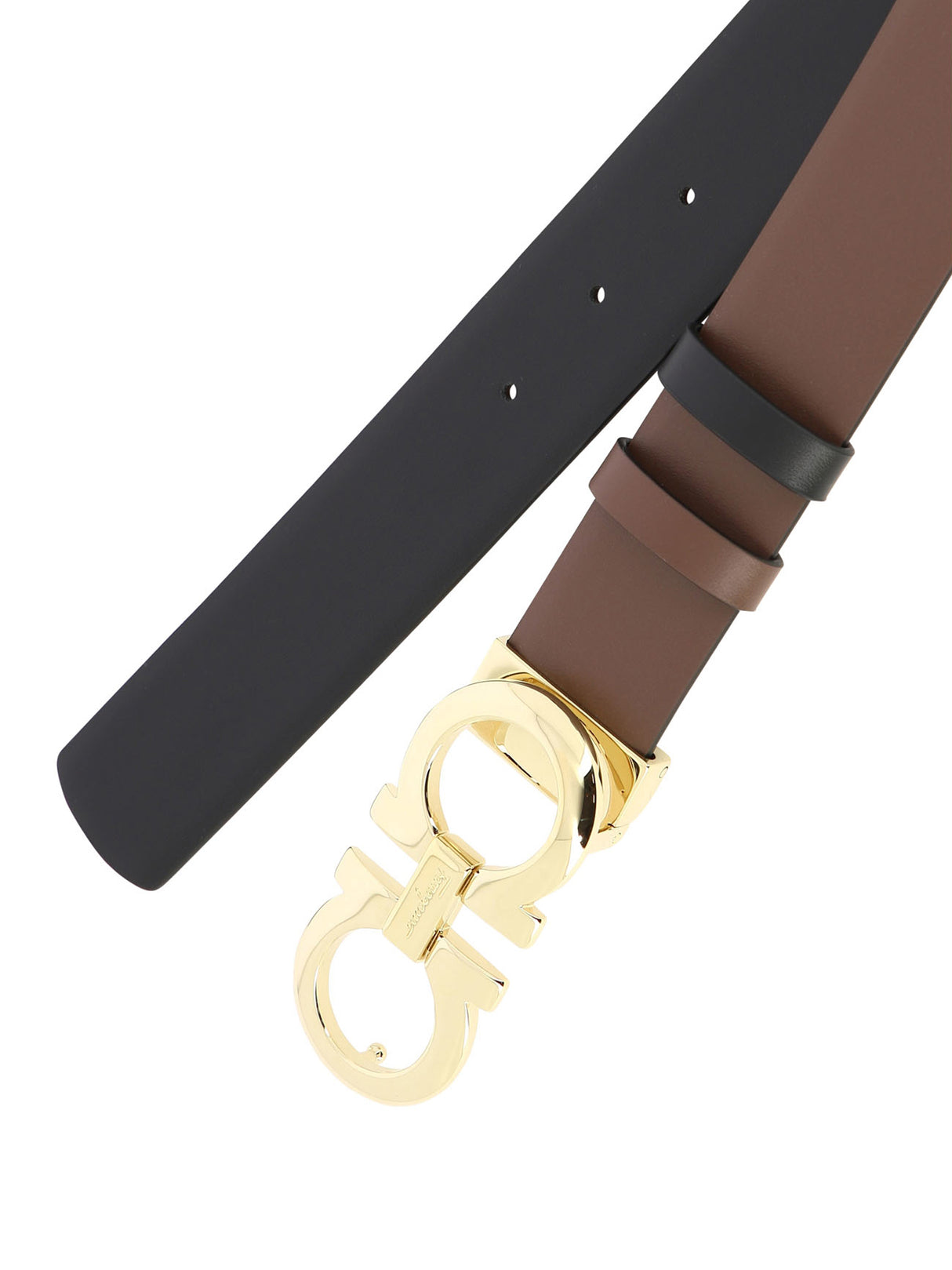 FERRAGAMO Stylish Reversible and Adjustable Gancini Hook Belt - Brown