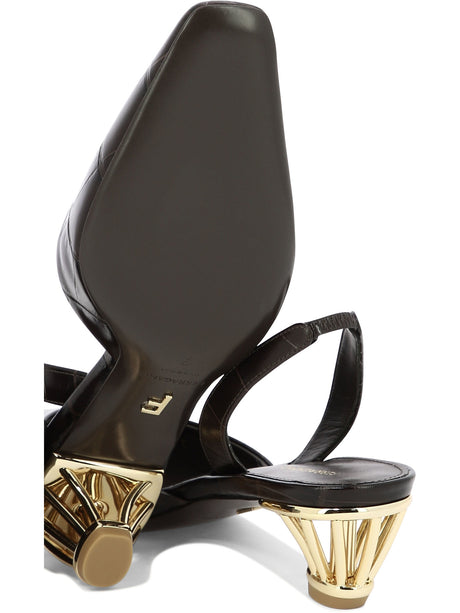 FERRAGAMO Brown Leather Slingbacks for Women - SS24 Collection