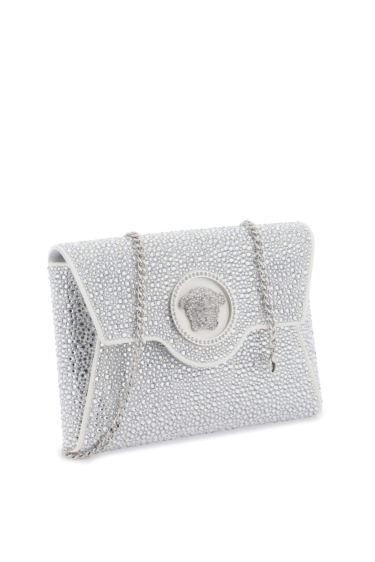 VERSACE Sparkling Silver Satin Envelope Clutch with Iconic Medusa - SS24