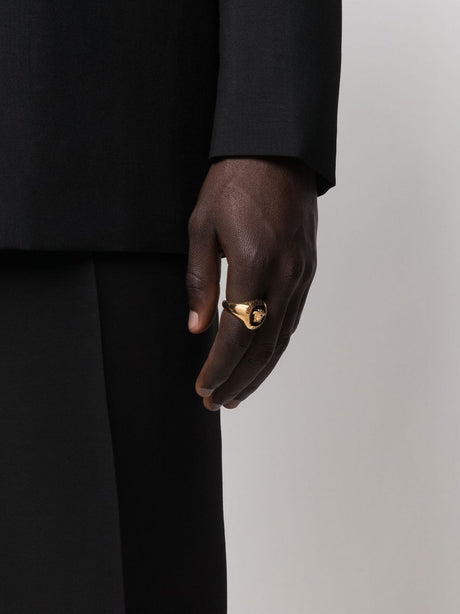 VERSACE Gold-Tone/Black Medusa Plaque Ring for Men - FW23 Collection