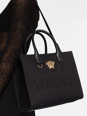 VERSACE Stylish Black Leather Tote for Women