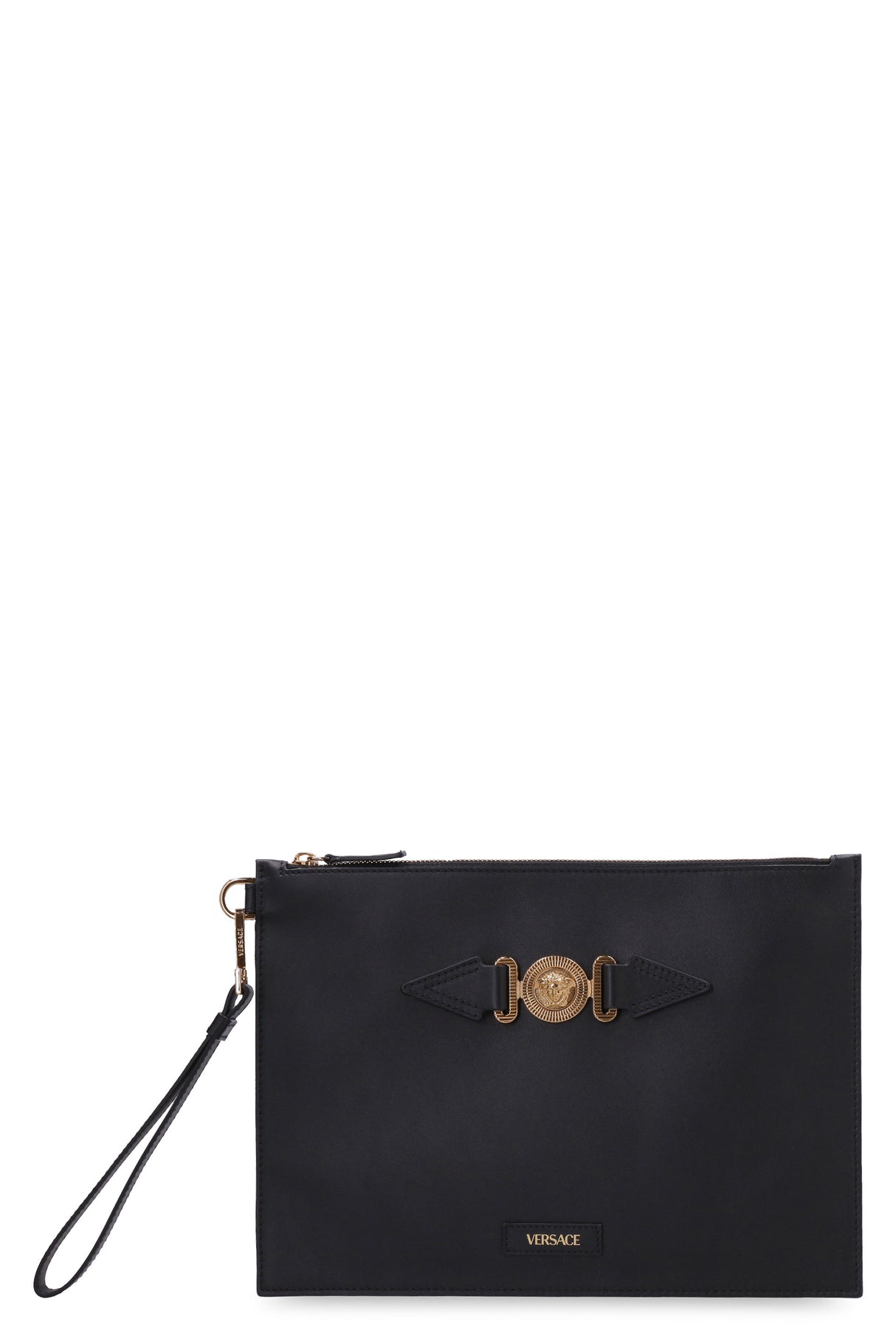 VERSACE Men's Black Leather Medusa Clutch from SS24 Collection
