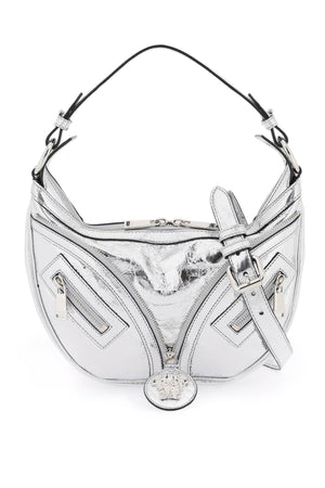 VERSACE Metallic Leather Shoulder Handbag with Medusa Charm and Silver-Tone Hardware for Women