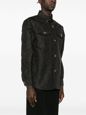 VERSACE Anthracite Gray Baroque-Jacquard Cotton Shirt Jacket