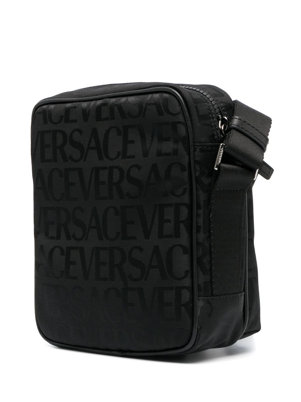 VERSACE Black Logo Print Messenger Handbag for Men