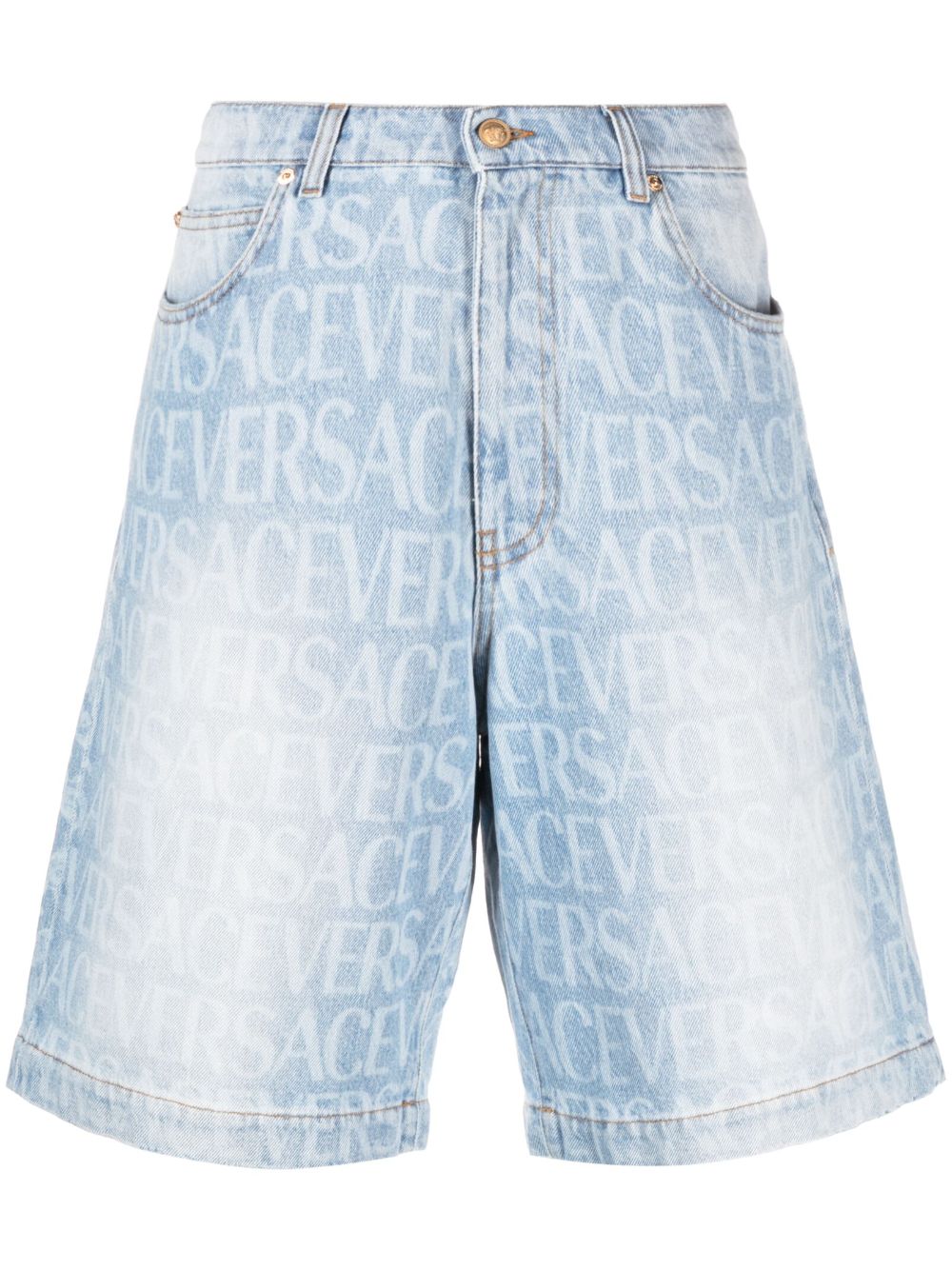 Stylish Denim Shorts with All-Over Versace Motif for Men - FW23