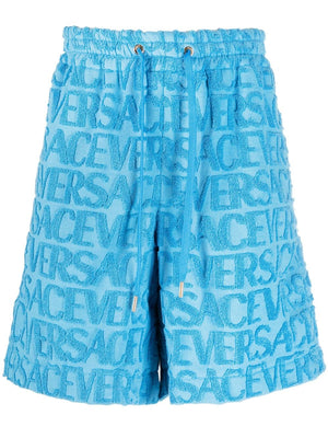 VERSACE Allover Terry-Cloth Shorts in Light Blue for Men - FW23 Collection