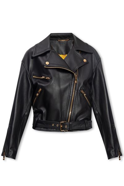简约黑色皮革摩托夹克-女性奢华示范单品