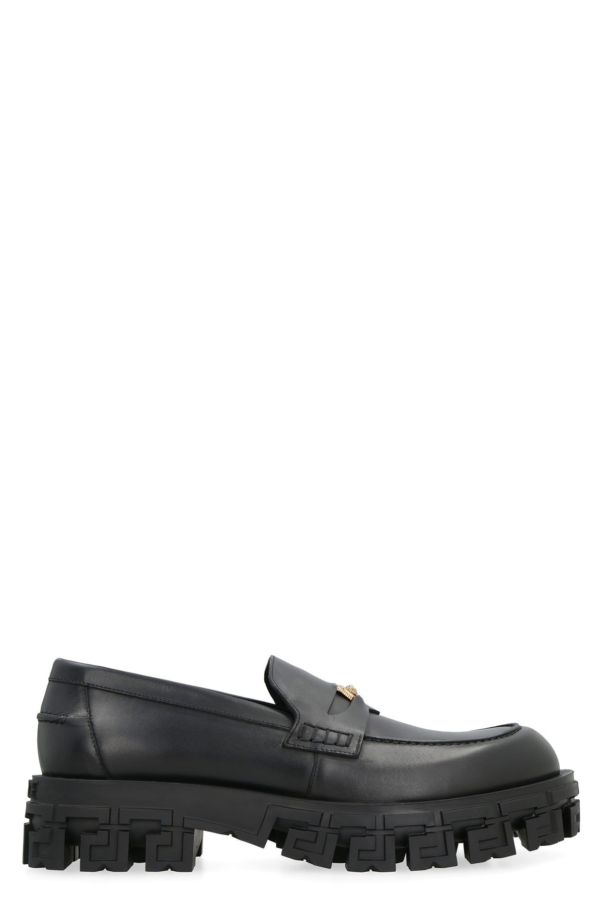 Black Leather Loafers for Men - Versace FW23 Collection