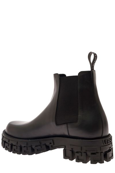 VERSACE Greek Portico Leather Chelsea Boots for Men
