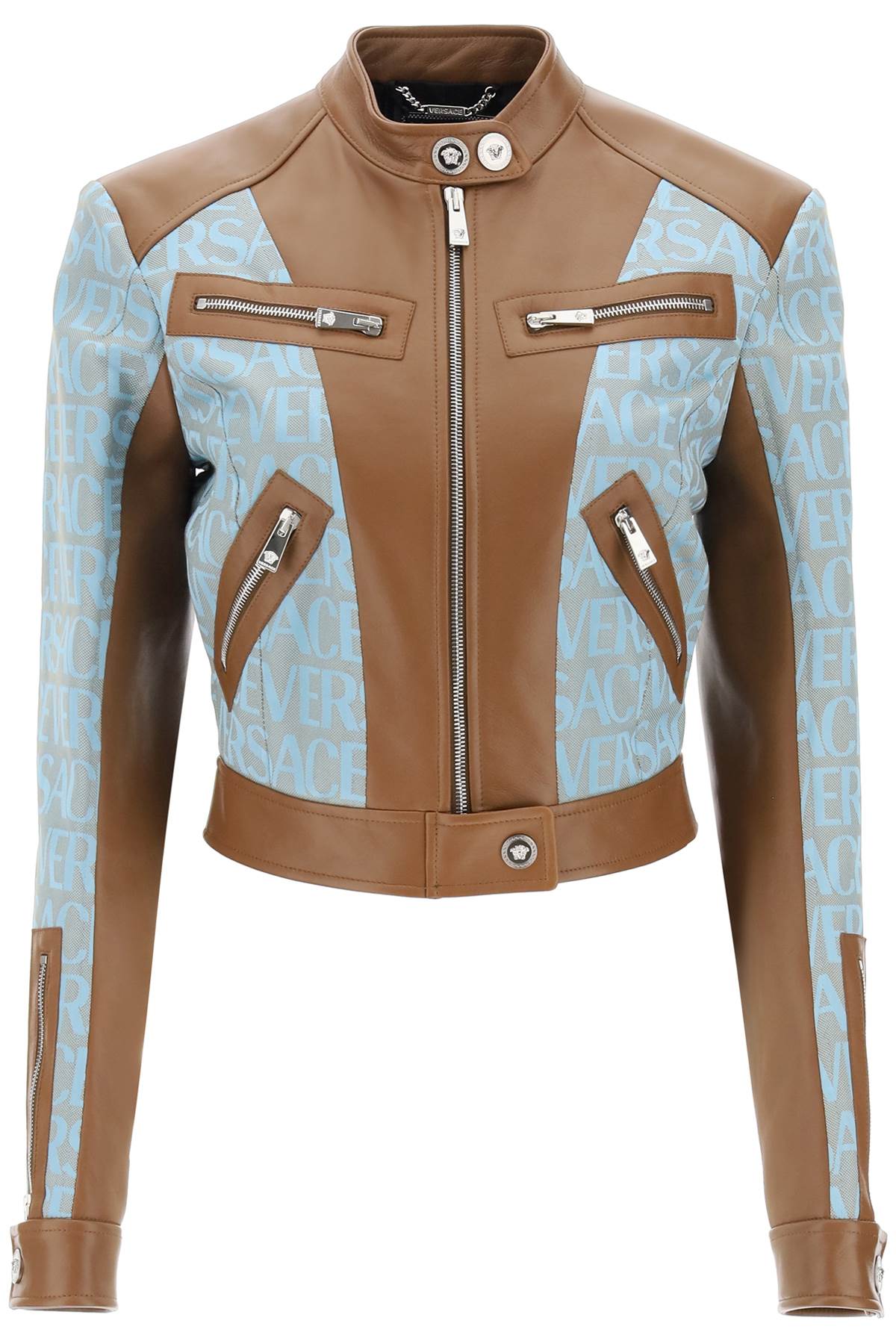 VERSACE Allover Lamb Leather Biker Jacket in Mixed Colors for Women