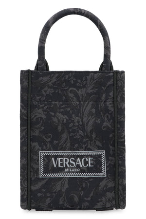 VERSACE Mini Athena Jacquard and Leather Tote with Gold-Tone Accents, Black