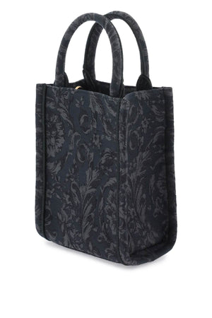 VERSACE Mini Athena Jacquard and Leather Tote with Gold-Tone Accents, Black