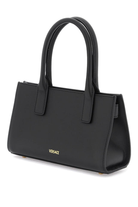 VERSACE Small Medusa '95 Gold-Trim Black Leather Shopper Handbag