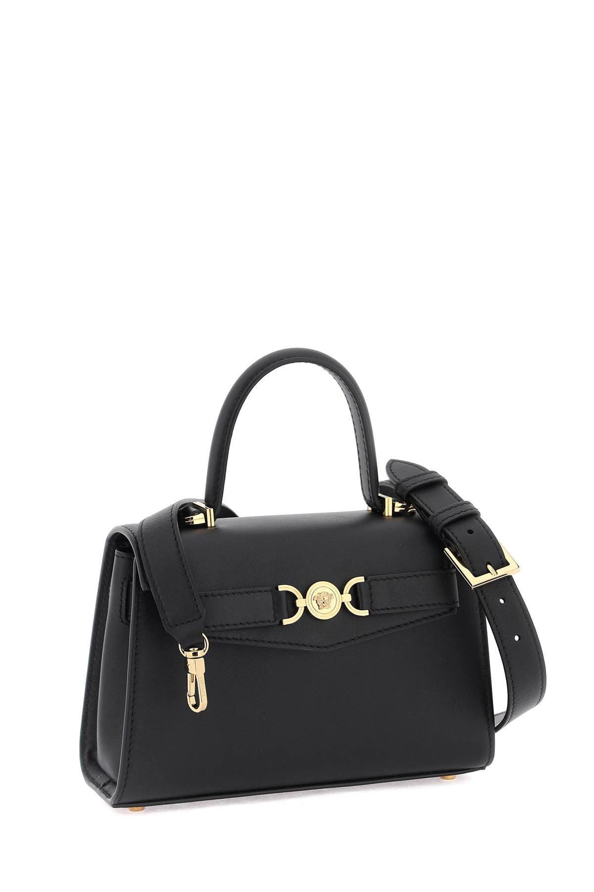 VERSACE Small Medusa '95 Calfskin Leather Handbag with Gold-Tone Accents