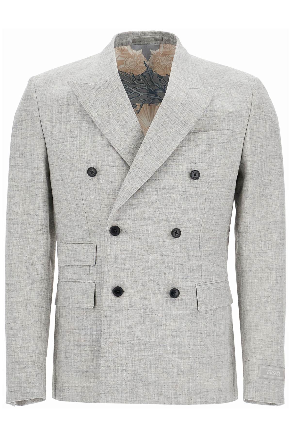 VERSACE DOUBLE-BREASTED WOOL BLEND BLAZER