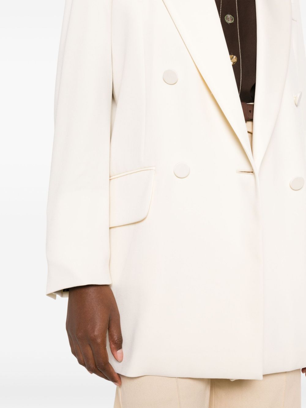 MAX MARA PIANOFORTE Double-Breasted Wool Blazer Jacket for Women in Winter White - FW23 Collection