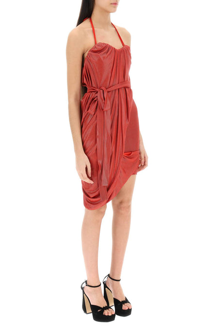 VIVIENNE WESTWOOD Draped Red Mini Dress with Sweetheart Neckline and Asymmetrical Hem