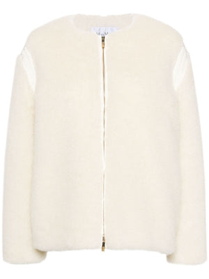 MAX MARA Cream White Wool Blend Faux-Fur Jacket for Women