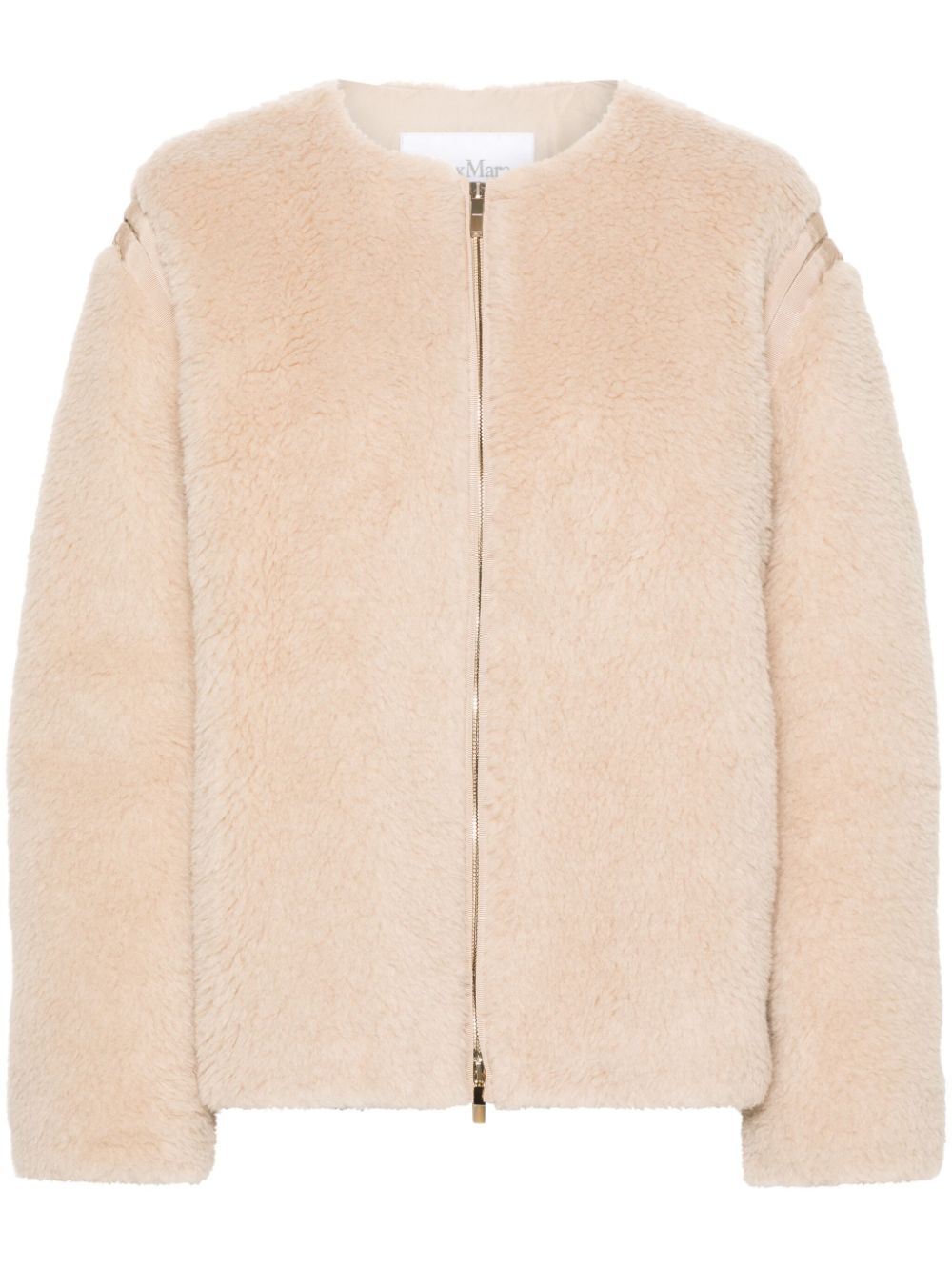 MAX MARA Light Beige Alpaca Wool-Blend Shearling Jacket for Women