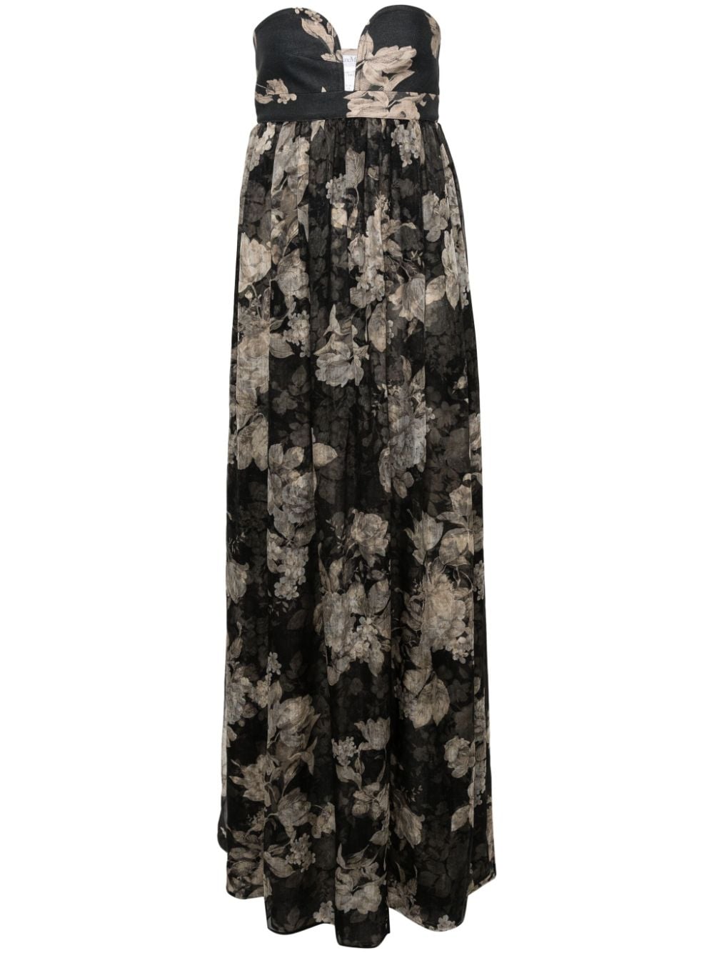 MAX MARA Floral Print Bustier Dress in Black/Beige Silk Cotton for Women