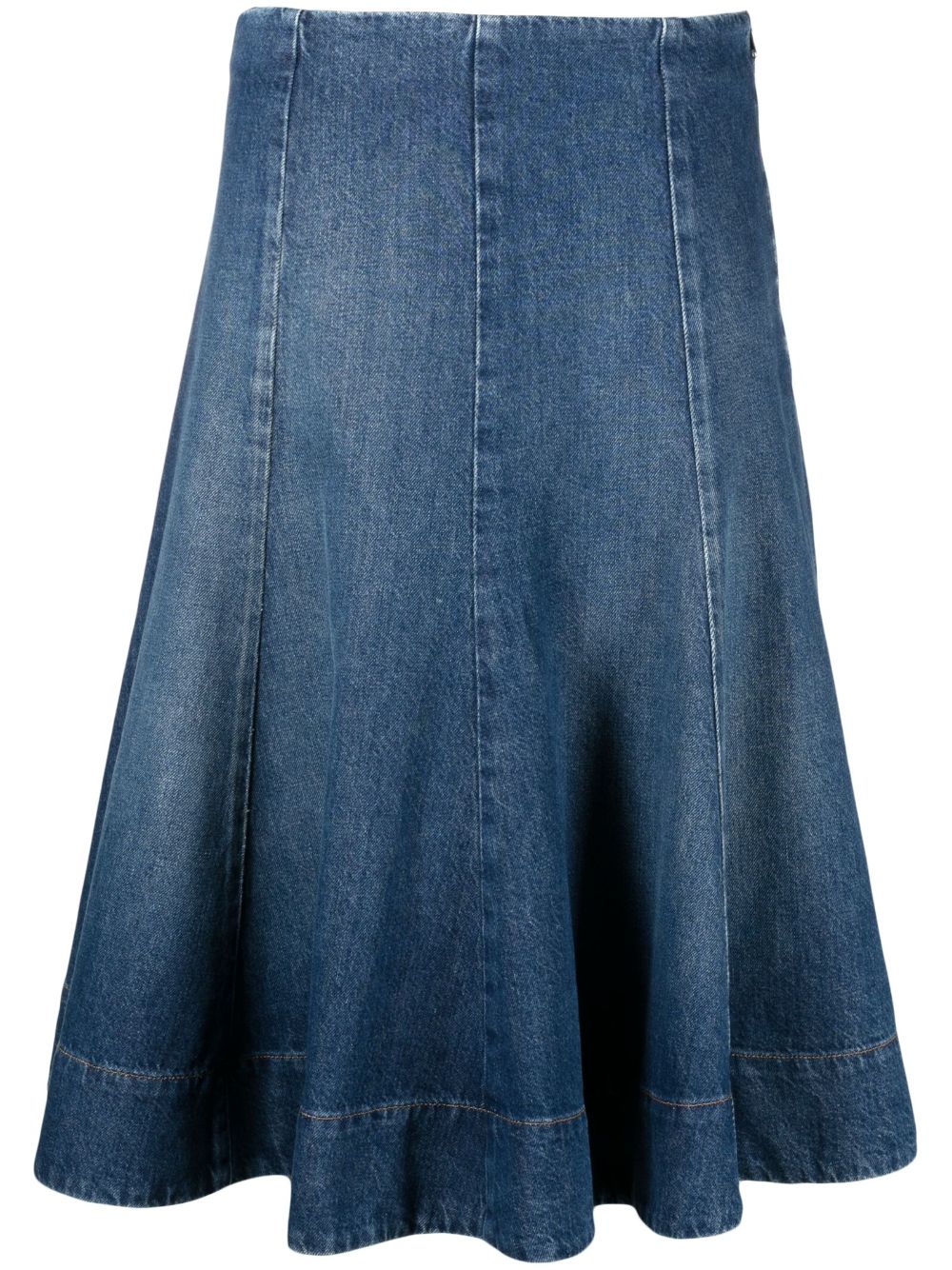 KHAITE Blue Cotton Denim Skirt for Women - Mid-Length A-Line Style for SS24