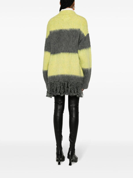 ETRO Yellow Striped Wool Cardigan - Fringed, Long Sleeves, Button Front
