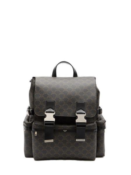 CELINE Triomphe Canvas and Calfskin Backpack in Black for Men - SS24