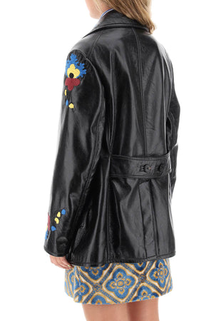 ETRO Women's Embellished Faux Leather Jacket with Floral Embroideries