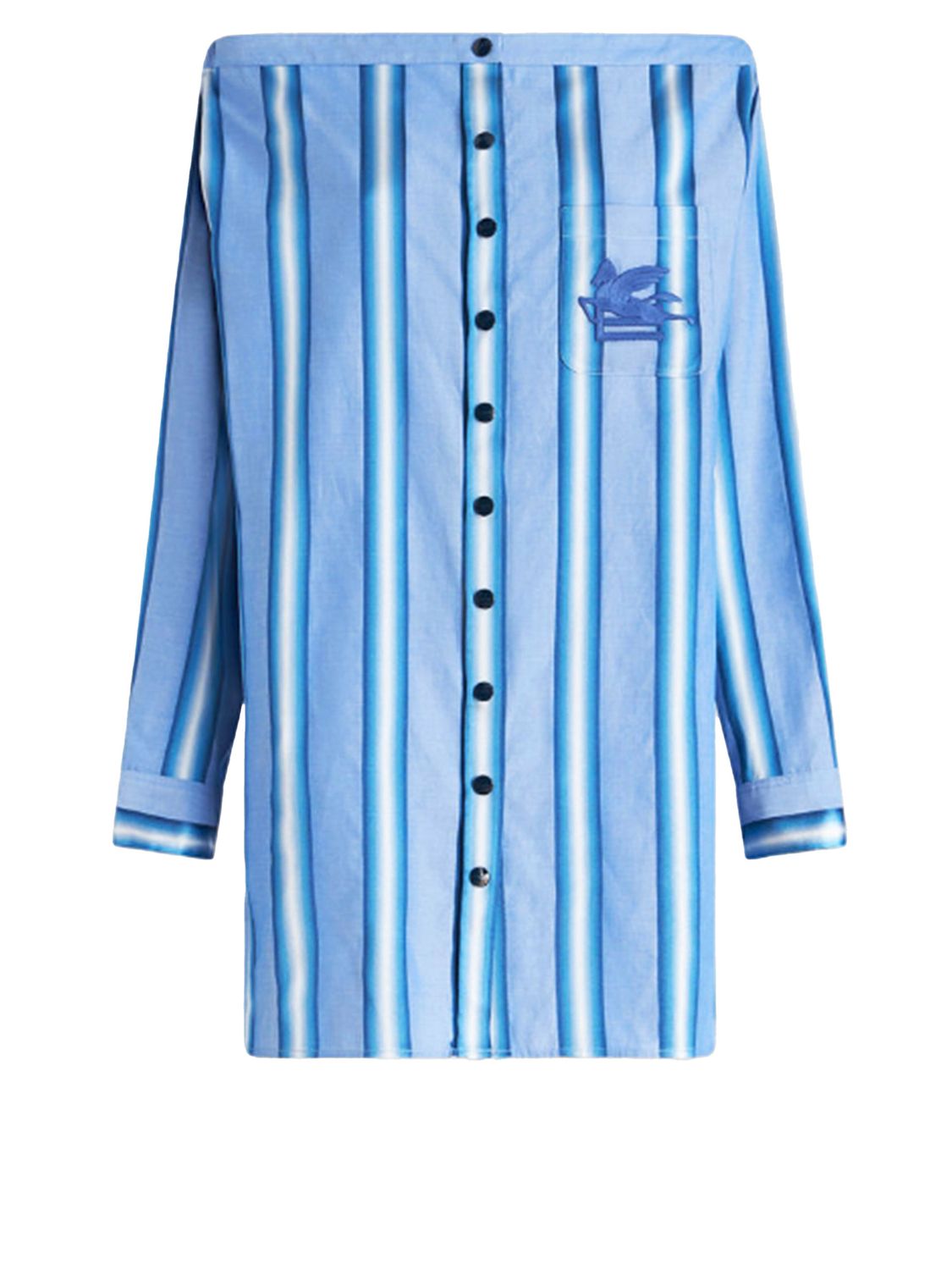 蓝色条纹棉丝混搭短款女士衬衫裙 - SS23