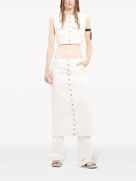 COURREGÈS Stylish Low Rise Midi Denim Skirt for Women - White